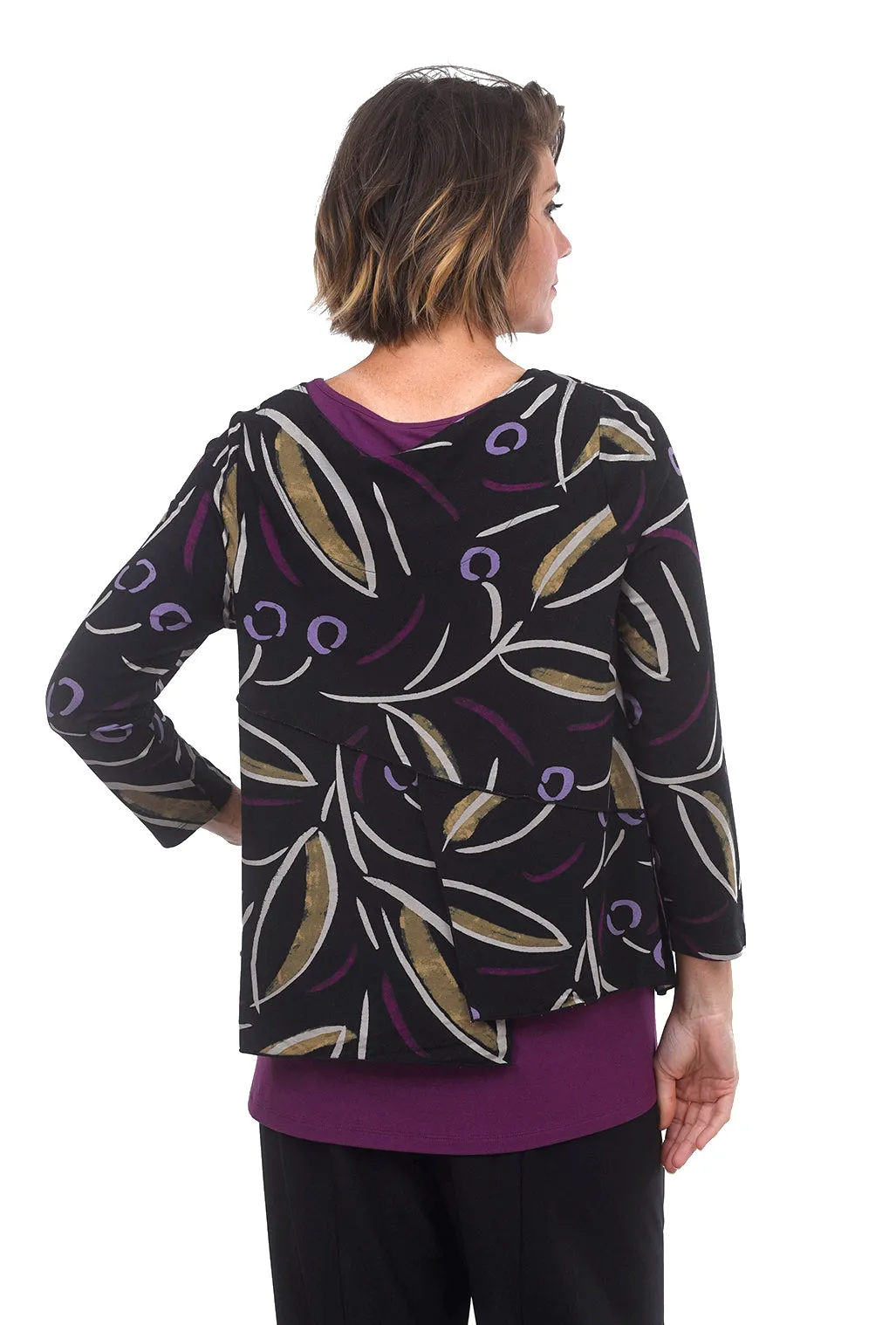 Knit Print Asym Top, Black Picasso Print