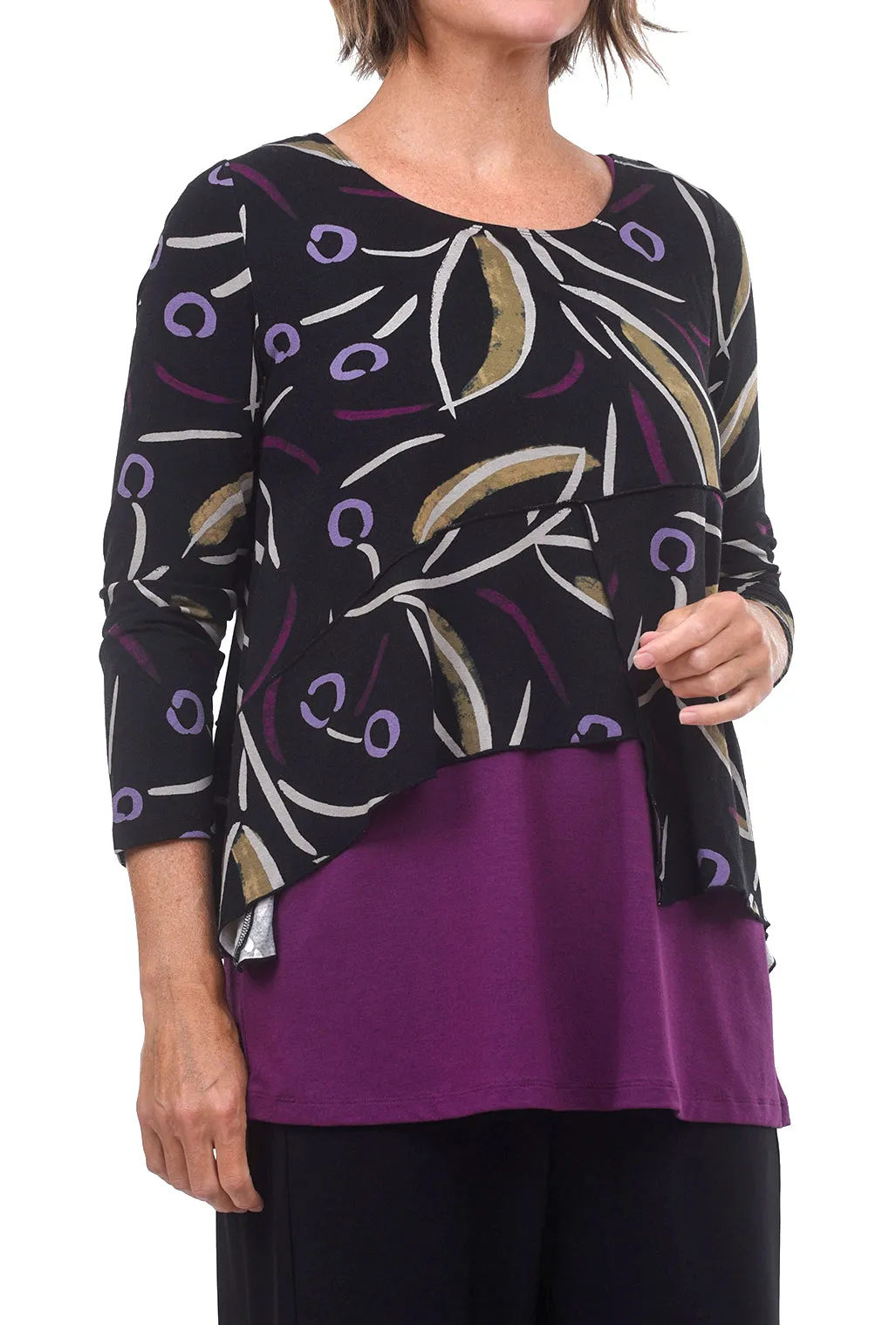 Knit Print Asym Top, Black Picasso Print