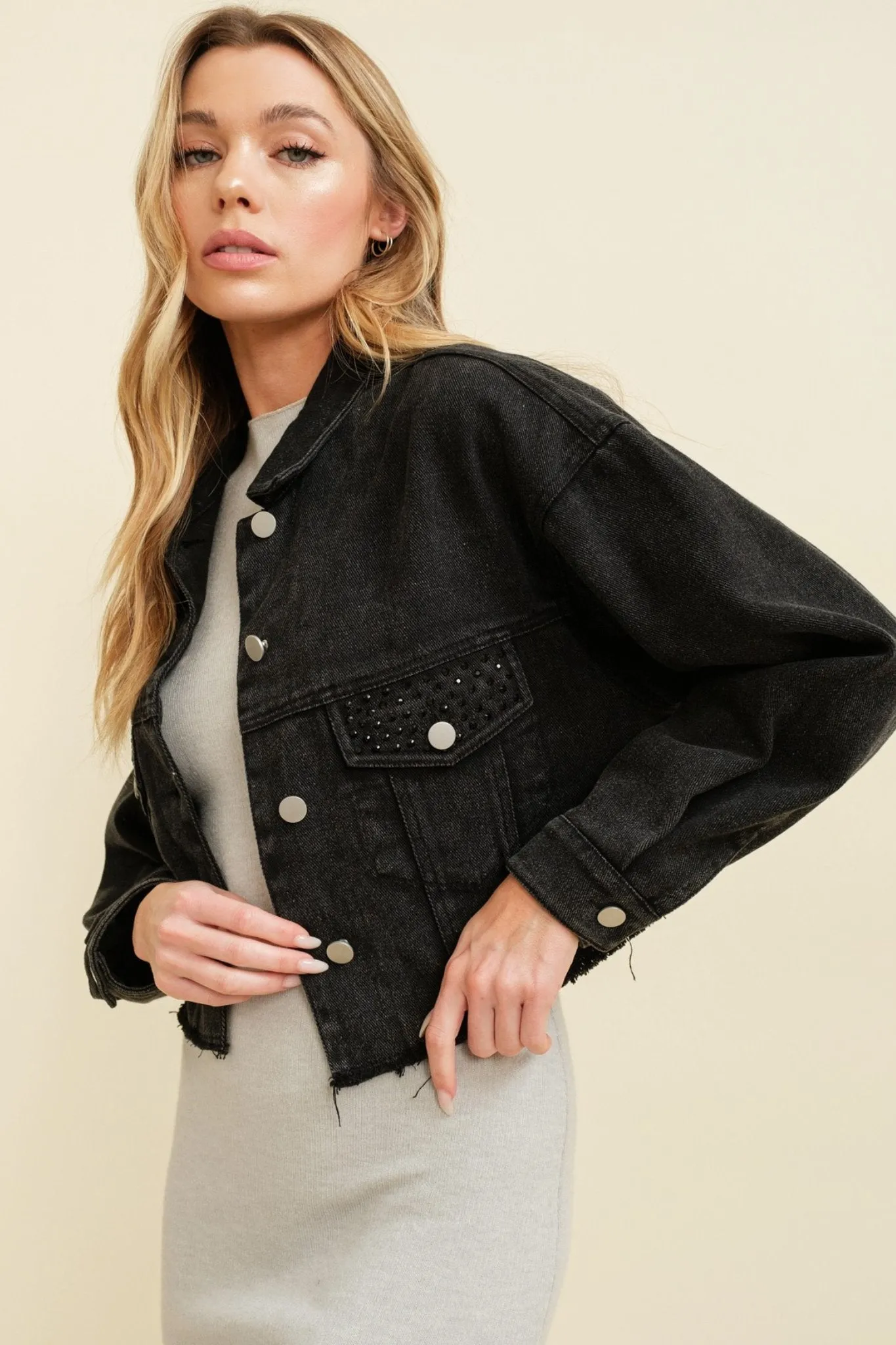 Long sleeve denim jacket in black