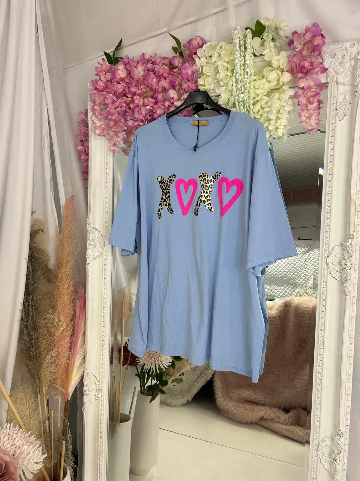 Plus size short sleeve  leopard heart printed T- shirt