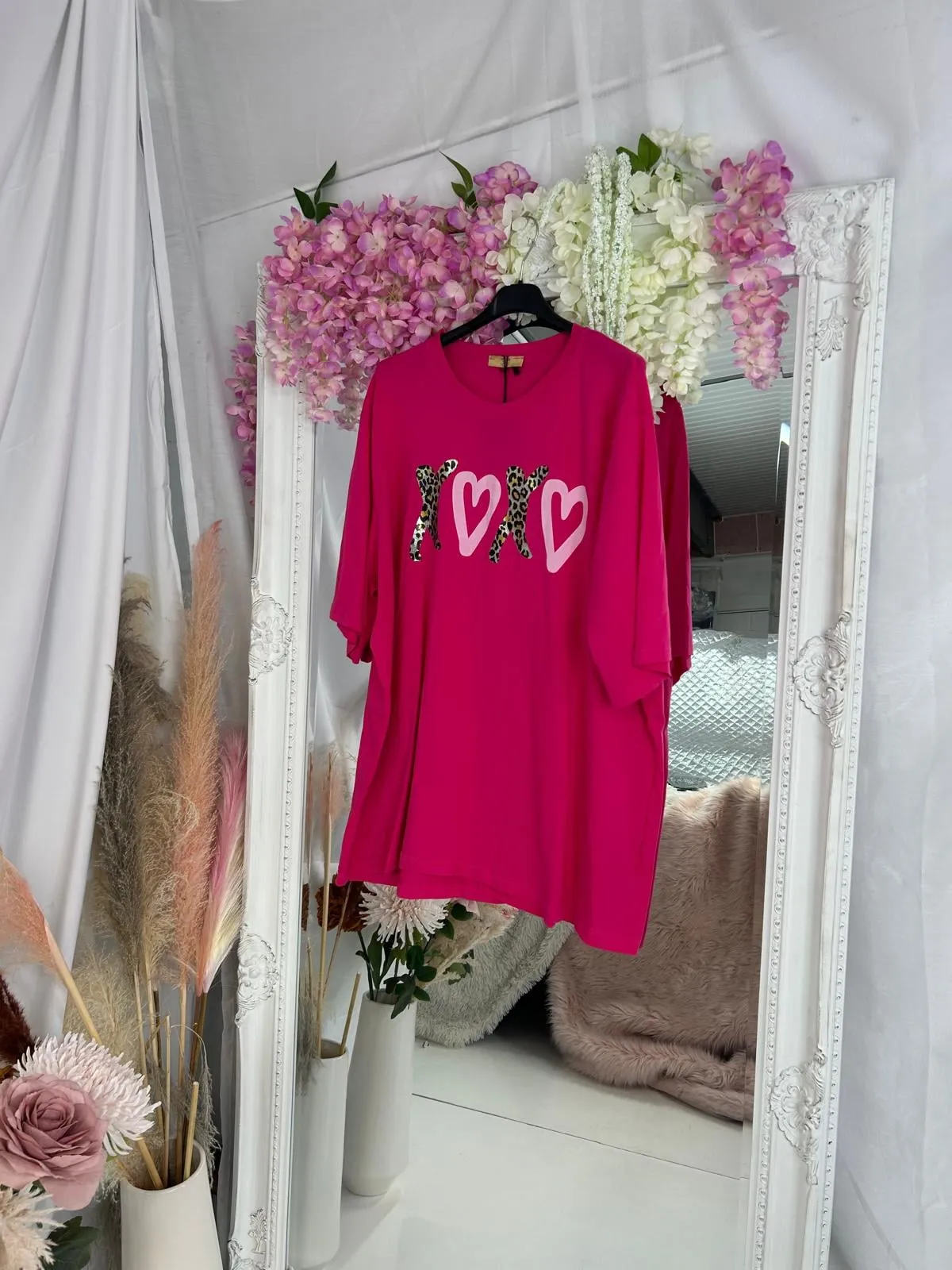 Plus size short sleeve  leopard heart printed T- shirt