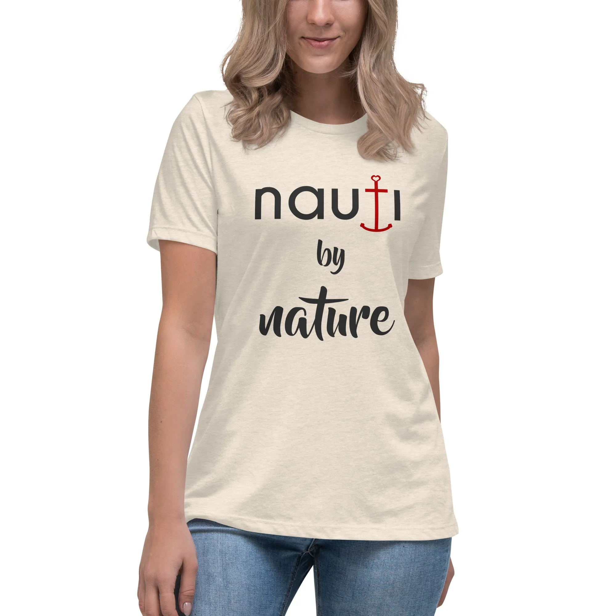 "NAUTI by nature" Womans Relaxed T-Shirt in Athletic Heater, Heather Blue Lagoon, Heather Prism Natural, White