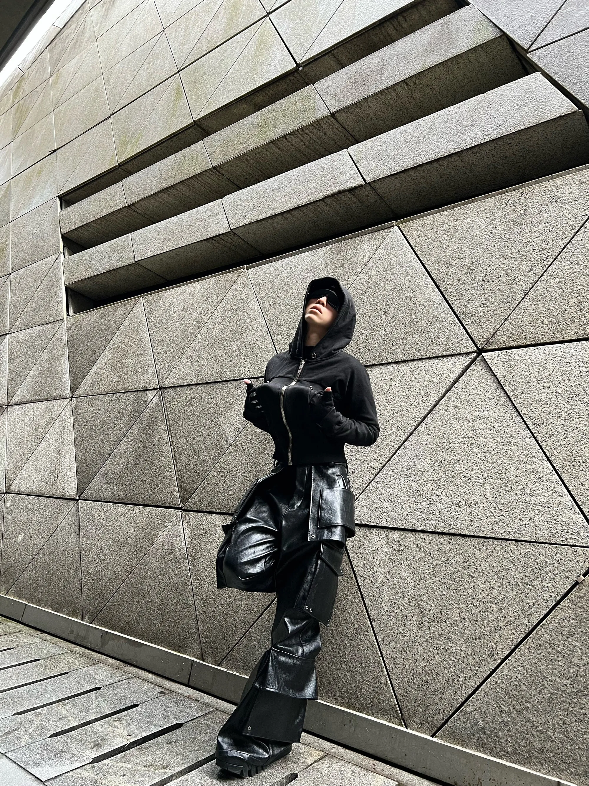 REBEL WAVE Multi-pocket Structured Cargo Leather Pants