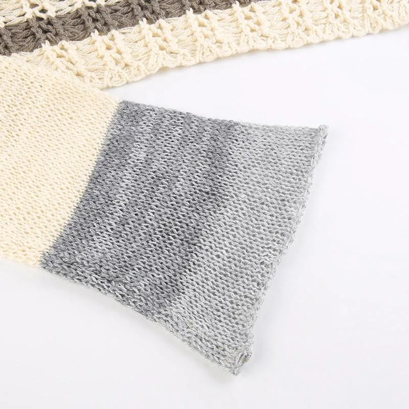 Retro Hollow Out Casual Crop Top, Beautiful Knitted Long Sleeve For Women