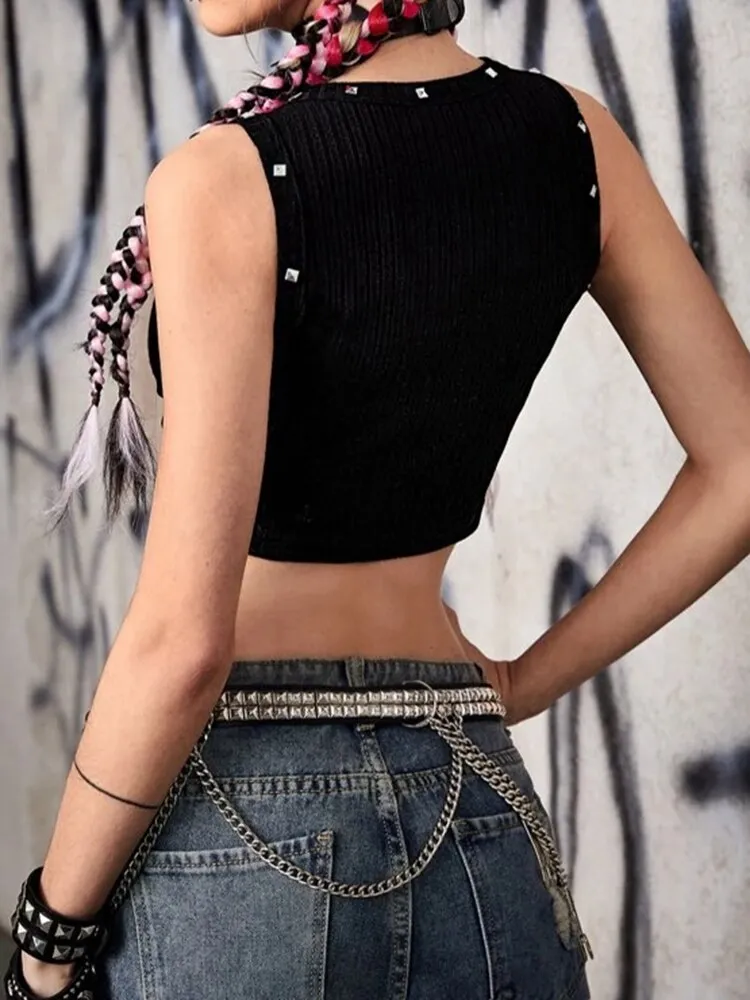 Rivet Print Dark Skinny Mini Gothic Vest