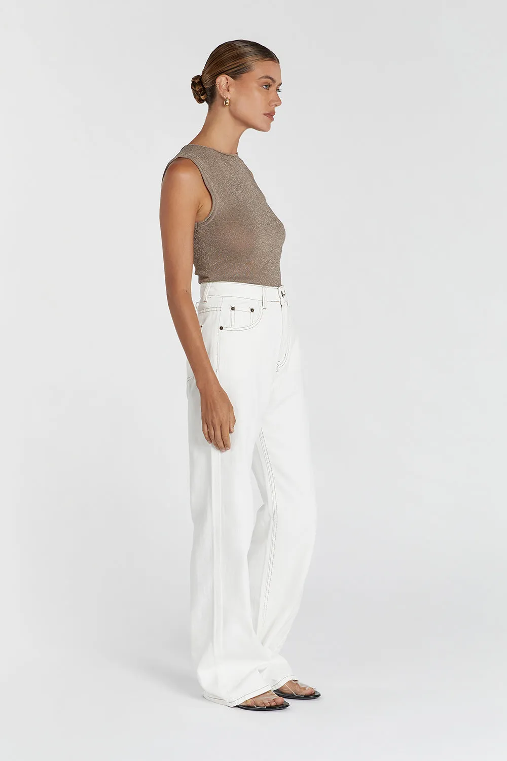 SERENA LATTE METALLIC BOAT NECK TOP