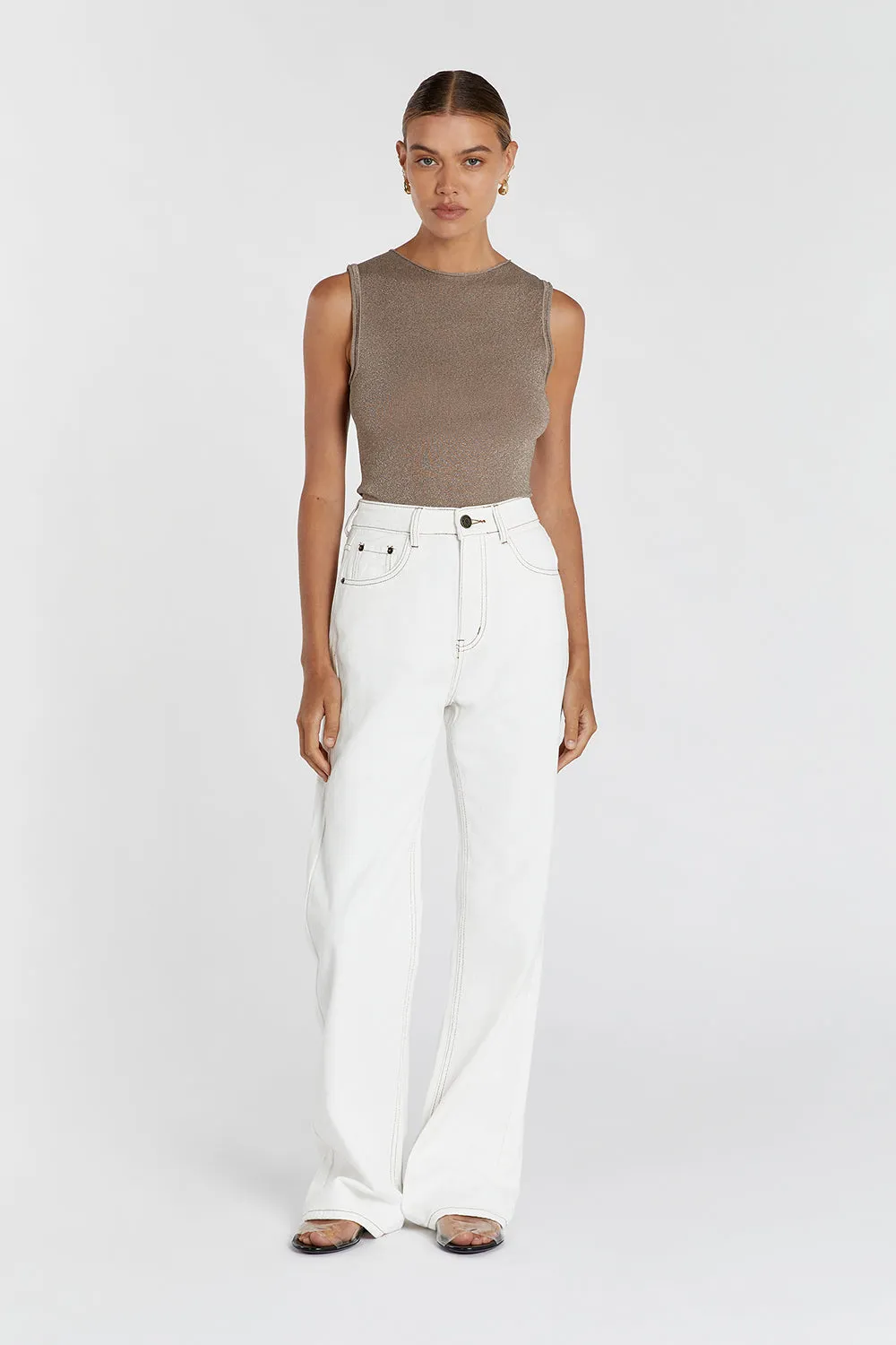 SERENA LATTE METALLIC BOAT NECK TOP