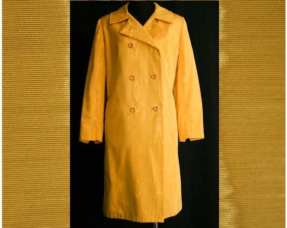 Size 12 Yellow Coat - Exquisite 60s Saffron Moirè Coat - 1960s NOS Deadstock - High Quality Spring 60's Tailored Jacket - Bust 40 - 40563