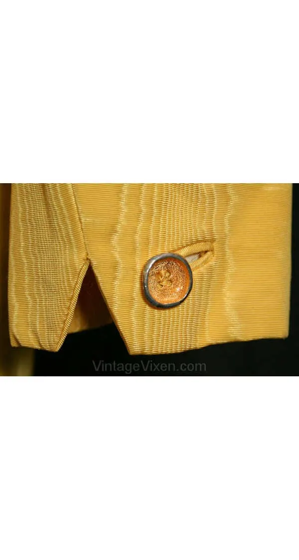 Size 12 Yellow Coat - Exquisite 60s Saffron Moirè Coat - 1960s NOS Deadstock - High Quality Spring 60's Tailored Jacket - Bust 40 - 40563