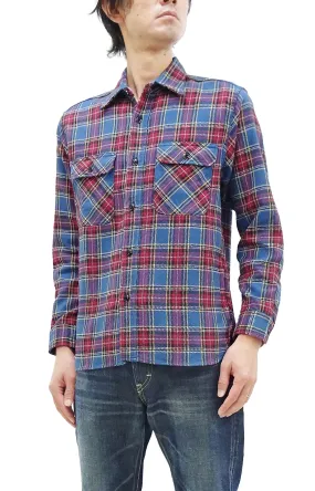 Sugar Cane Plaid Shirt Men's Heavyweight Cotton Twill Long Sleeve Button Up Work Shirt SC29158 125 Blue