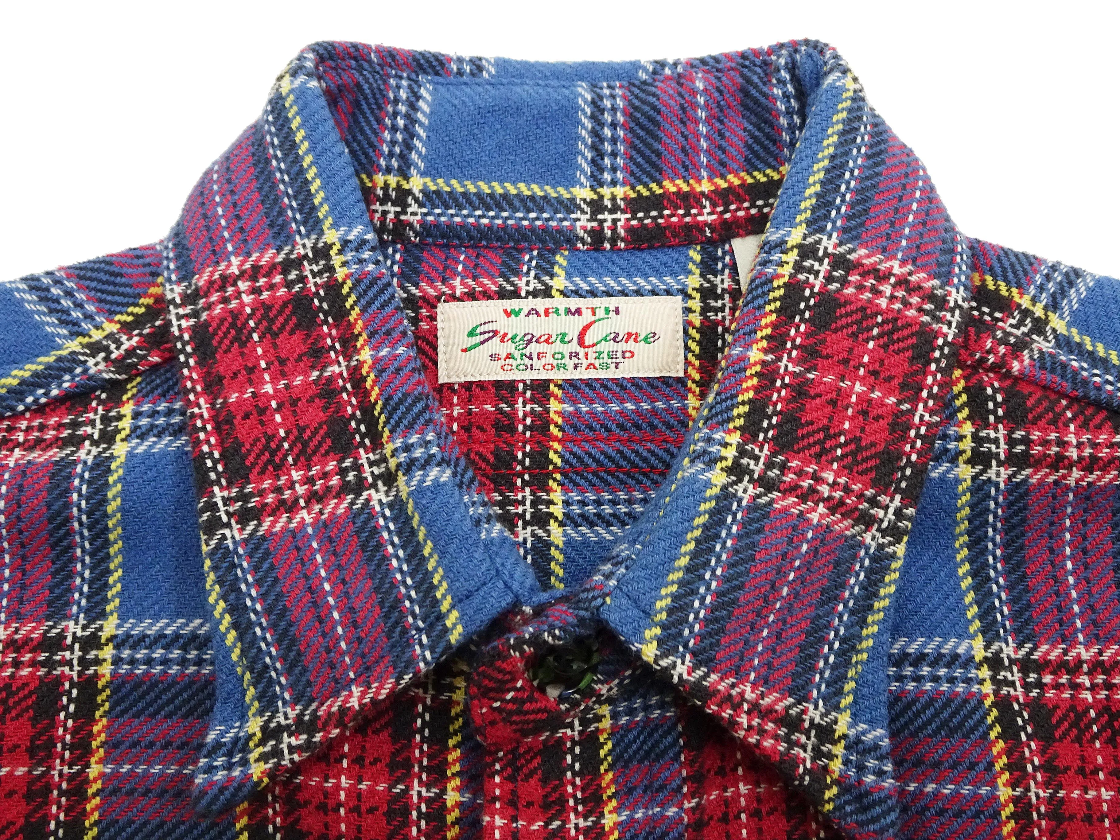 Sugar Cane Plaid Shirt Men's Heavyweight Cotton Twill Long Sleeve Button Up Work Shirt SC29158 125 Blue