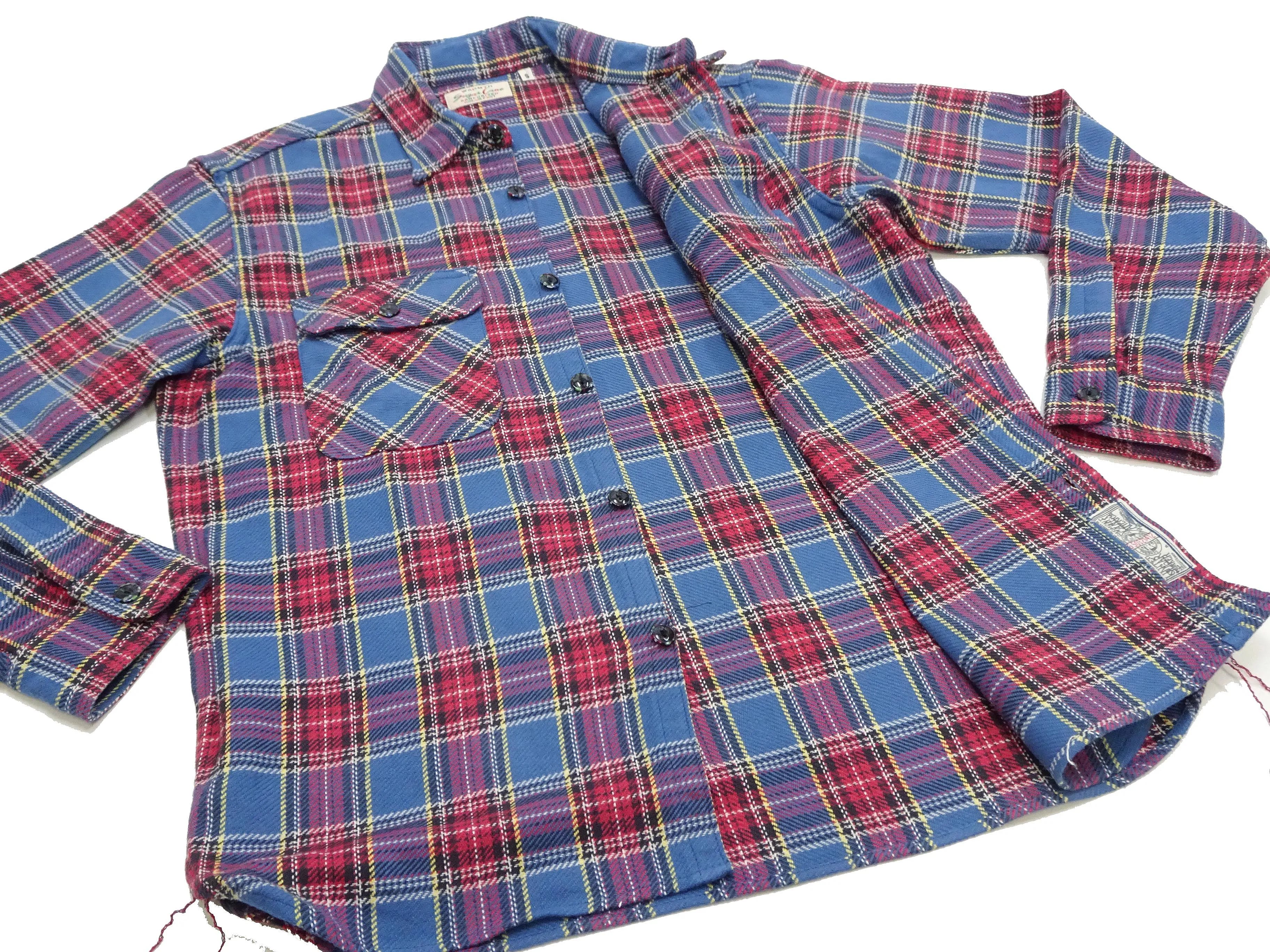 Sugar Cane Plaid Shirt Men's Heavyweight Cotton Twill Long Sleeve Button Up Work Shirt SC29158 125 Blue