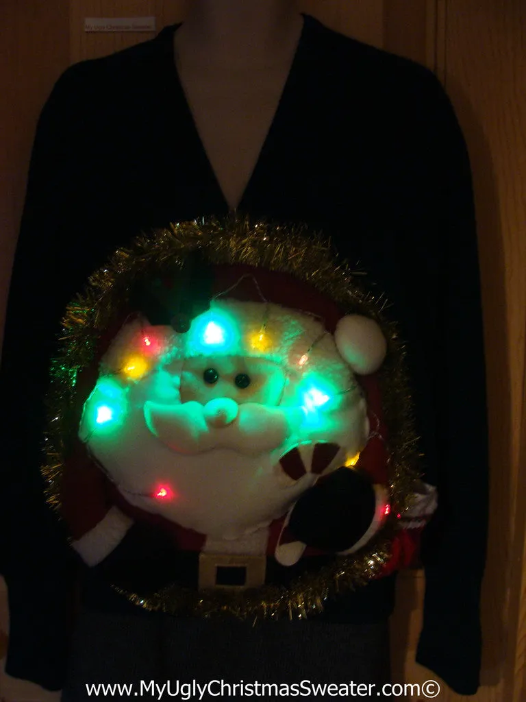 Tacky 3D Ugly Christmas Sweater Mens Puffy Santa with Lights (A51)