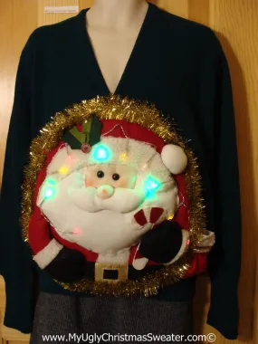 Tacky 3D Ugly Christmas Sweater Mens Puffy Santa with Lights (A51)