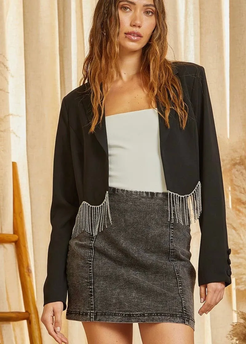 The Party is Here Scalloped Hem Woven Blazer