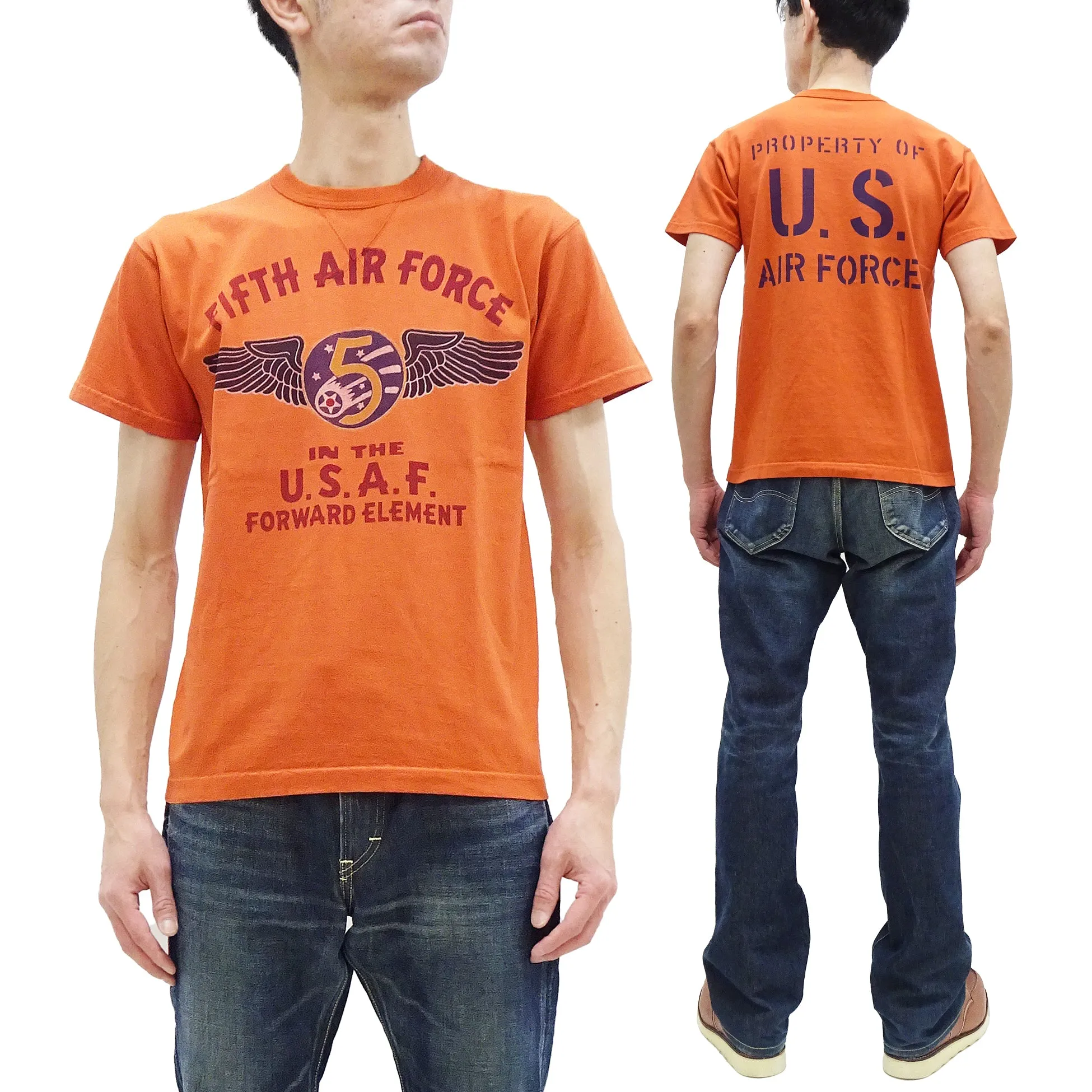 TOYS McCOY T-shirt Men's US Fifth Air Force Military Graphic Short Sleeve Loopwheeled Tee TMC2428 070 Faded-Orange