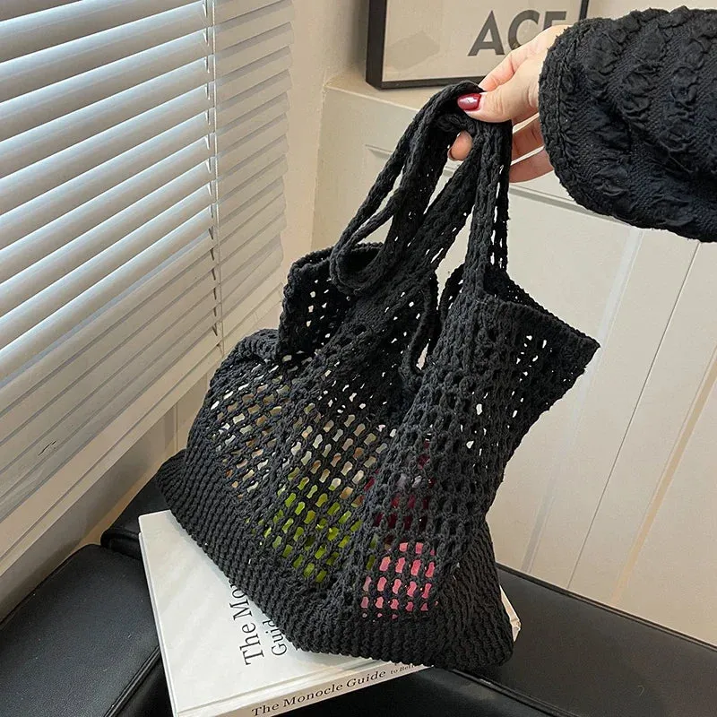 UAKISS  -  Hollow Out Casual High-capacity Knitted Tote Bags Women Trendy All Match Handbags Streetwear Y2k Aesthetic Shoulder Underarm Bag