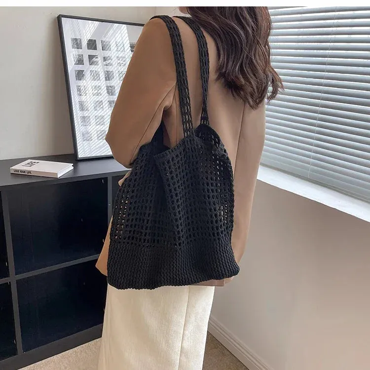 UAKISS  -  Hollow Out Casual High-capacity Knitted Tote Bags Women Trendy All Match Handbags Streetwear Y2k Aesthetic Shoulder Underarm Bag