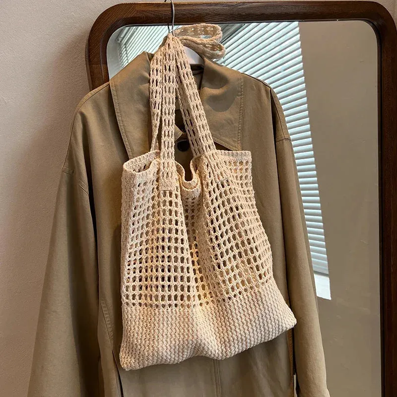 UAKISS  -  Hollow Out Casual High-capacity Knitted Tote Bags Women Trendy All Match Handbags Streetwear Y2k Aesthetic Shoulder Underarm Bag