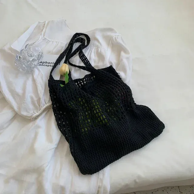 UAKISS  -  Hollow Out Casual High-capacity Knitted Tote Bags Women Trendy All Match Handbags Streetwear Y2k Aesthetic Shoulder Underarm Bag