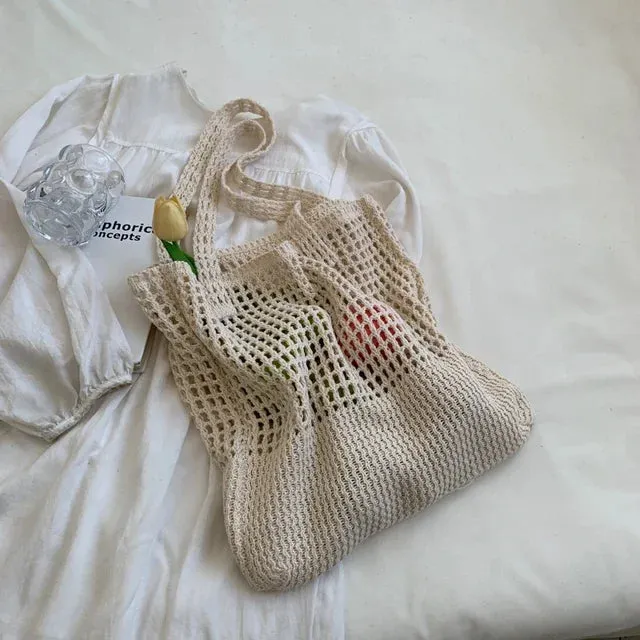 UAKISS  -  Hollow Out Casual High-capacity Knitted Tote Bags Women Trendy All Match Handbags Streetwear Y2k Aesthetic Shoulder Underarm Bag