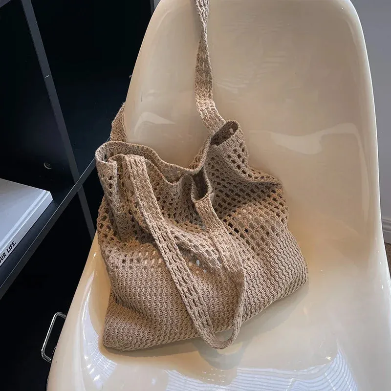 UAKISS  -  Hollow Out Casual High-capacity Knitted Tote Bags Women Trendy All Match Handbags Streetwear Y2k Aesthetic Shoulder Underarm Bag
