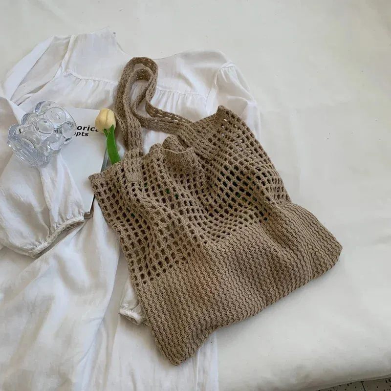 UAKISS  -  Hollow Out Casual High-capacity Knitted Tote Bags Women Trendy All Match Handbags Streetwear Y2k Aesthetic Shoulder Underarm Bag