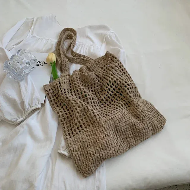UAKISS  -  Hollow Out Casual High-capacity Knitted Tote Bags Women Trendy All Match Handbags Streetwear Y2k Aesthetic Shoulder Underarm Bag