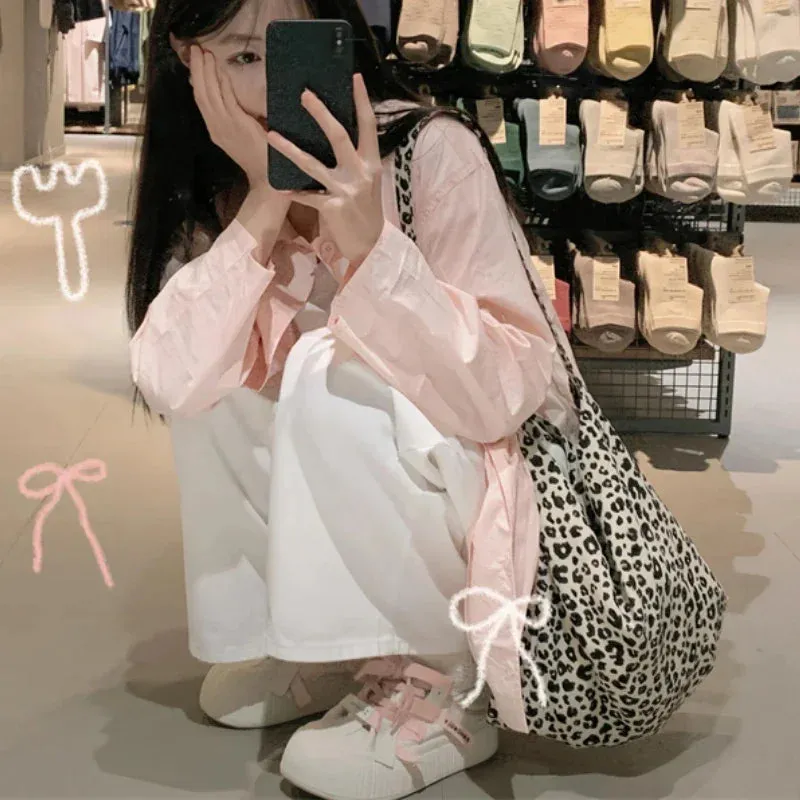 UAKISS  -  Japanese Leopard Tote Canvas Bags Women Vintage Grunge Casual Shoulder Bag Y2k Aesthetic Streetwear Harajuku Handbags Crossbody
