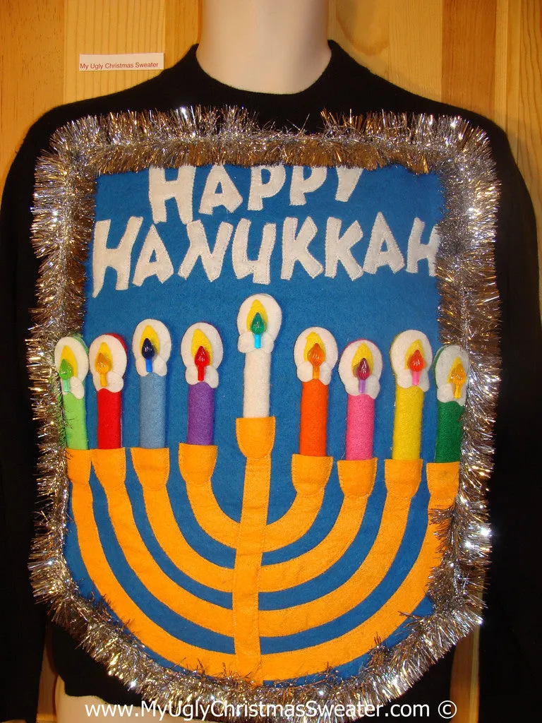 Ugly Christmas Sweater Party Hanukkah Sweater  Menorah (j287)
