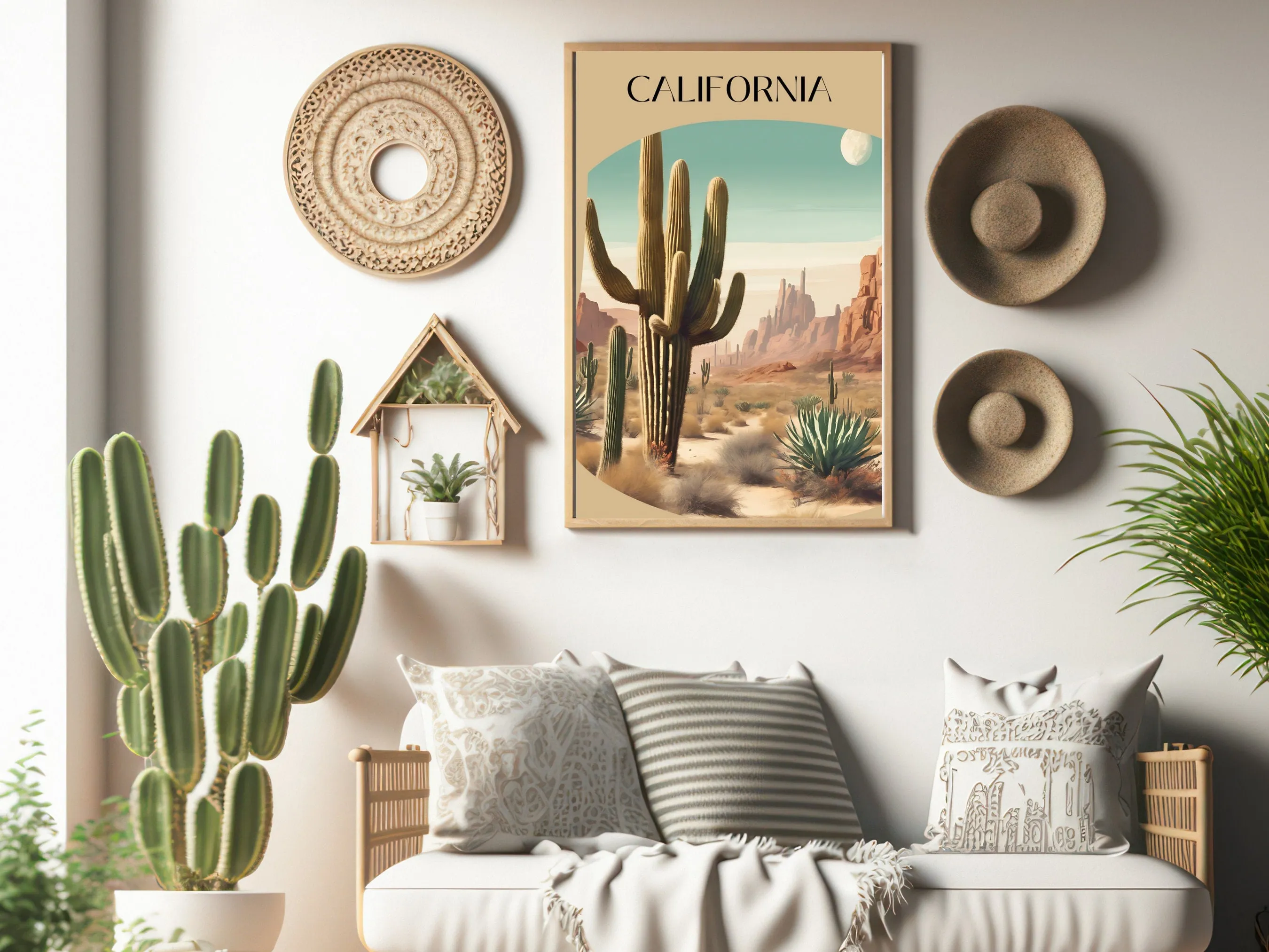 Vintage California Desert Cactus Wall Art: Southwestern Saguaro Print, Landscape