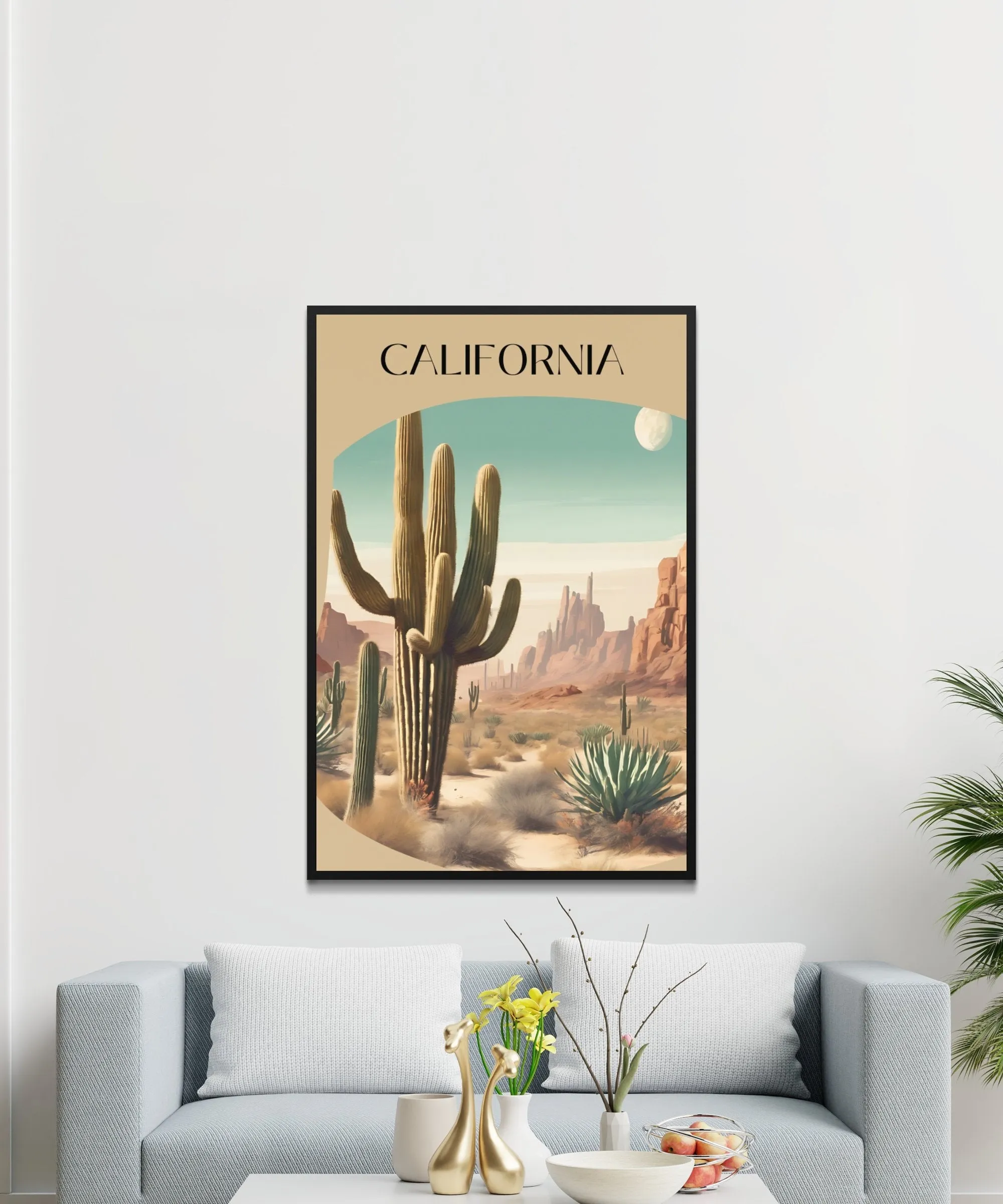 Vintage California Desert Cactus Wall Art: Southwestern Saguaro Print, Landscape