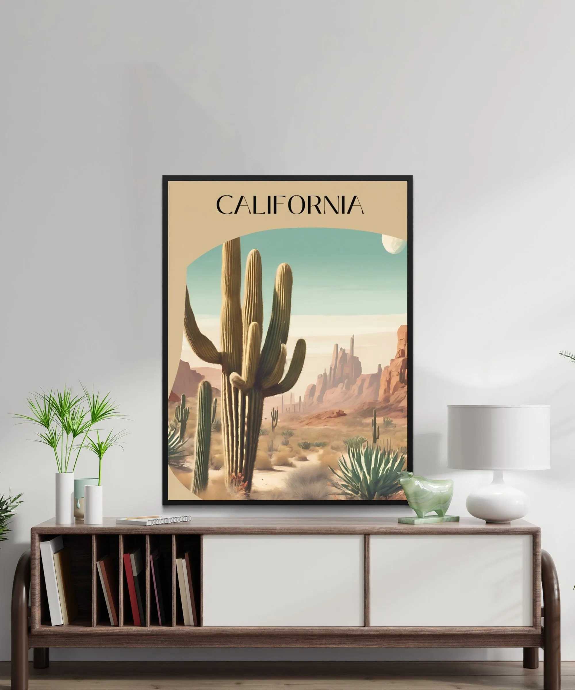 Vintage California Desert Cactus Wall Art: Southwestern Saguaro Print, Landscape