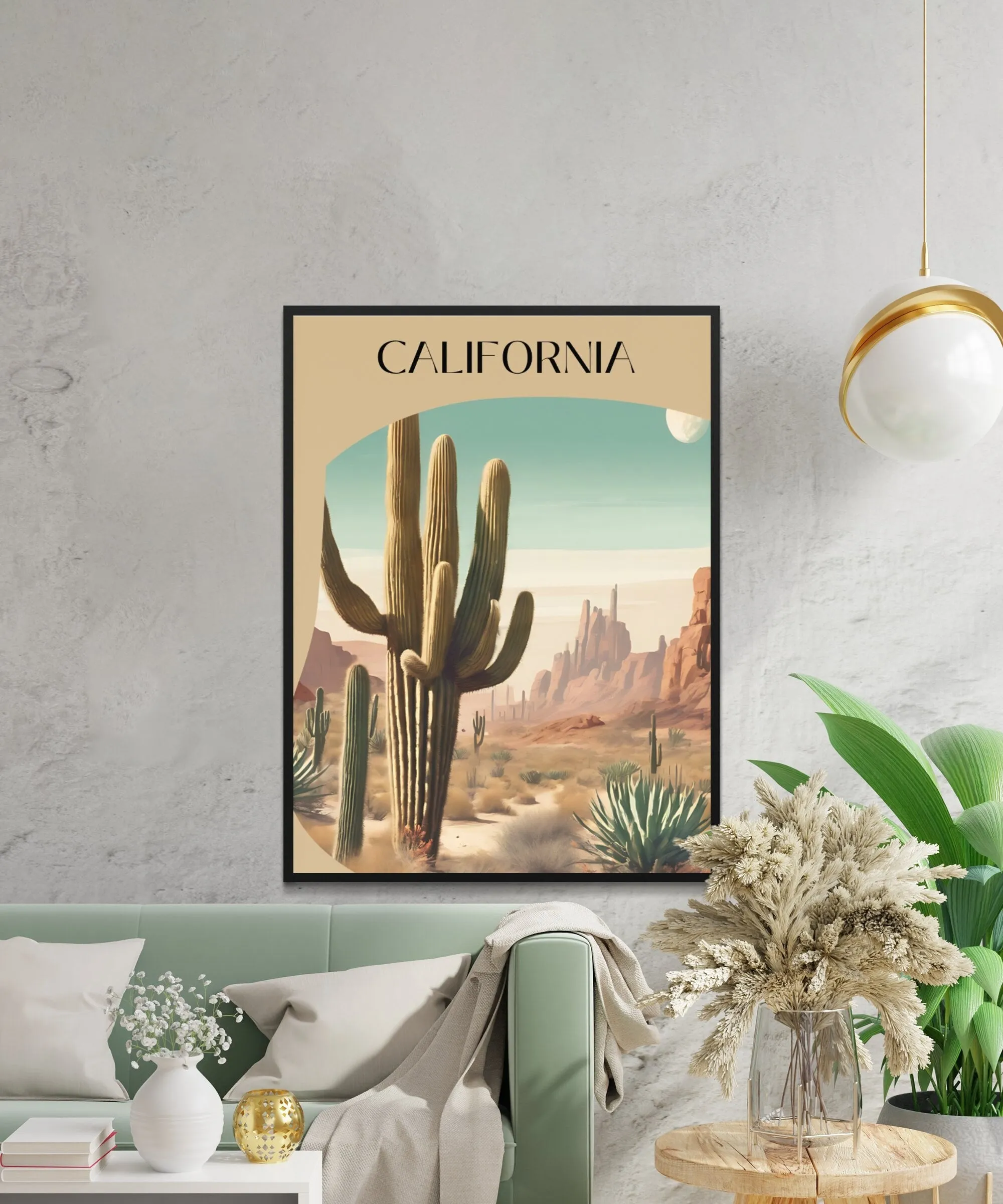 Vintage California Desert Cactus Wall Art: Southwestern Saguaro Print, Landscape