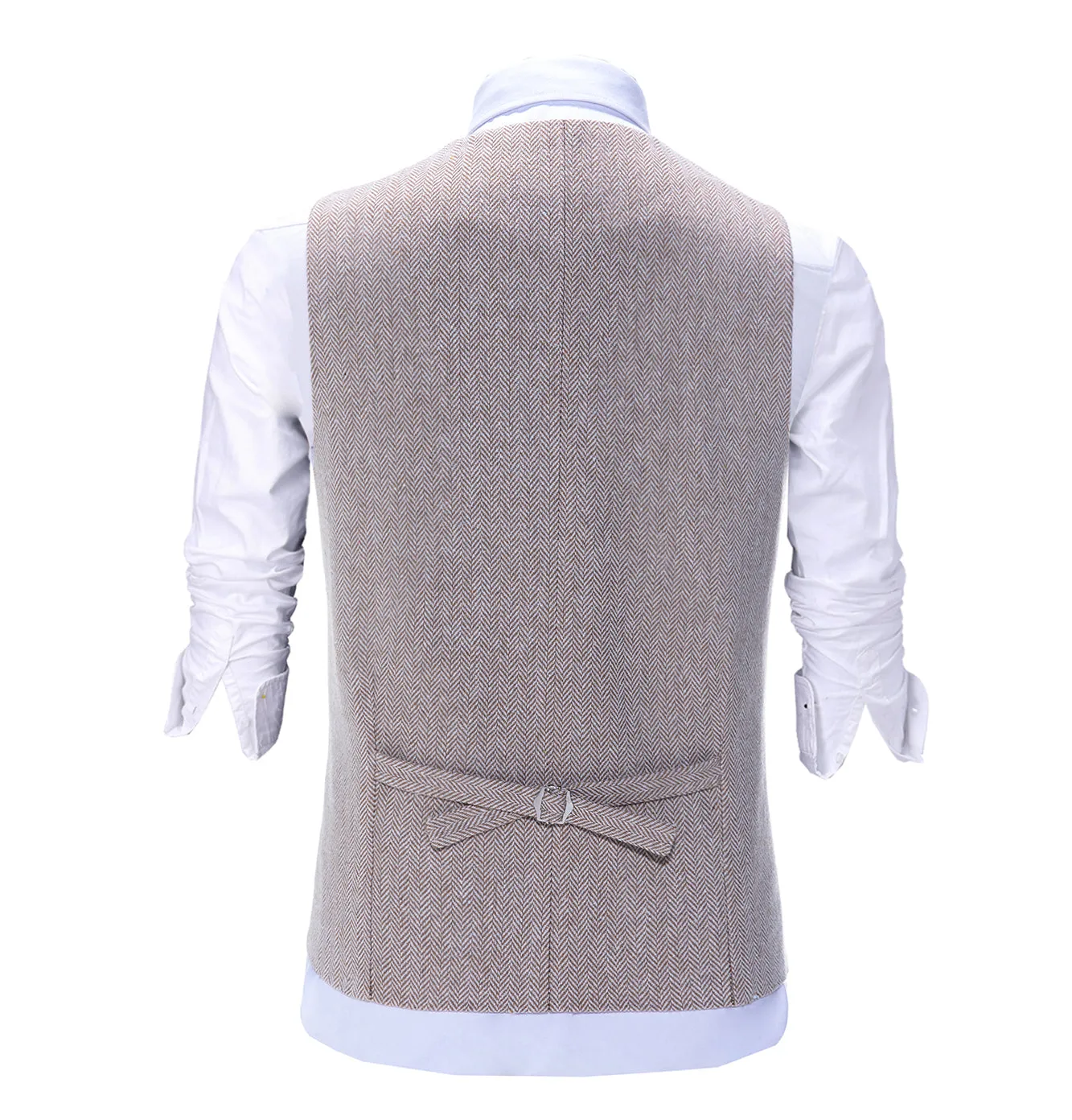 Vintage Classical Mens Regular Fit Tweed Herringbone V Neck Suit Vest