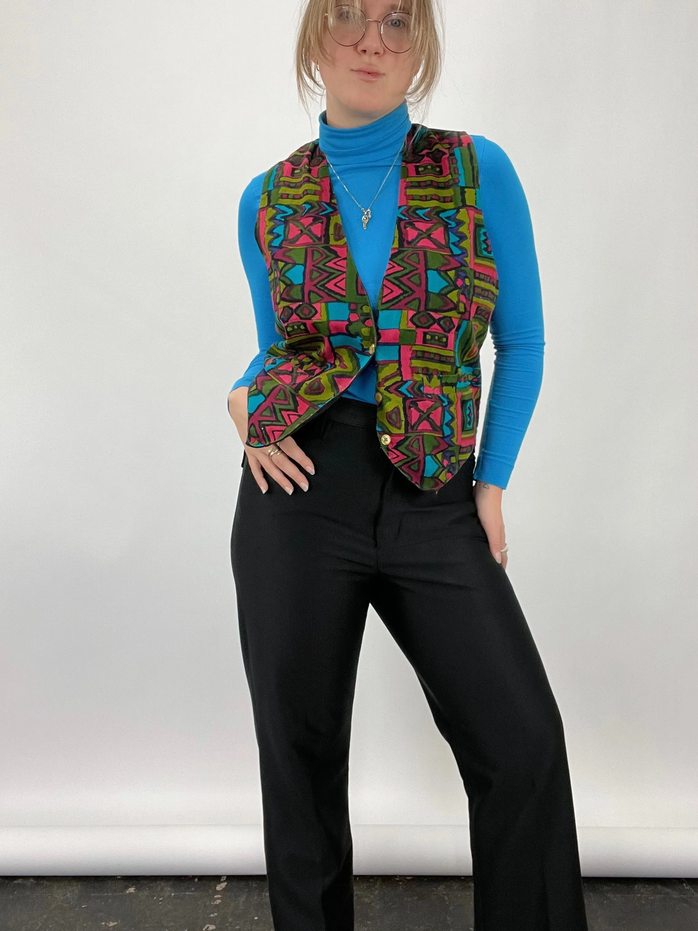 Vintage Funky Printed Waistcoat Vest (S)