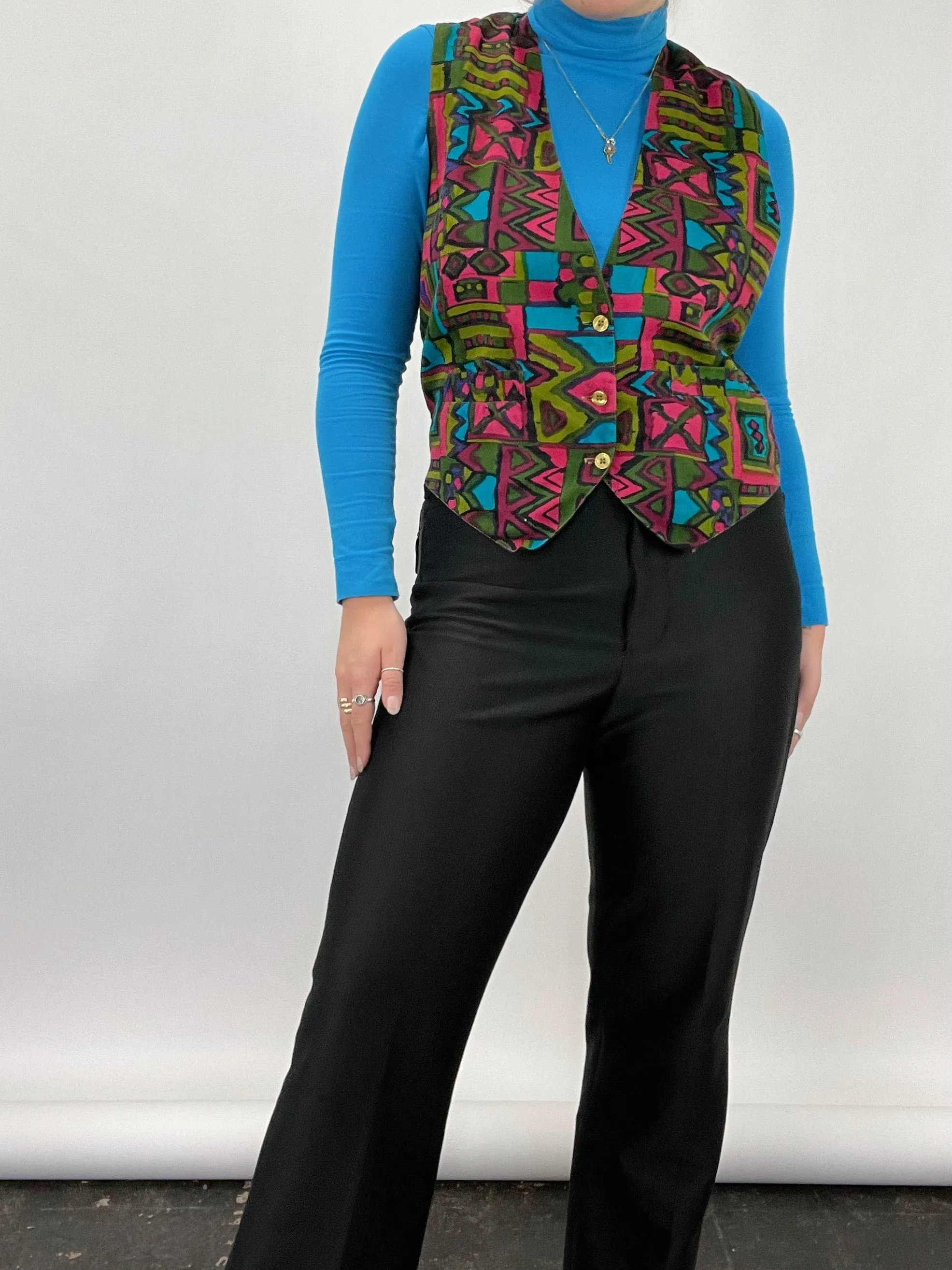 Vintage Funky Printed Waistcoat Vest (S)