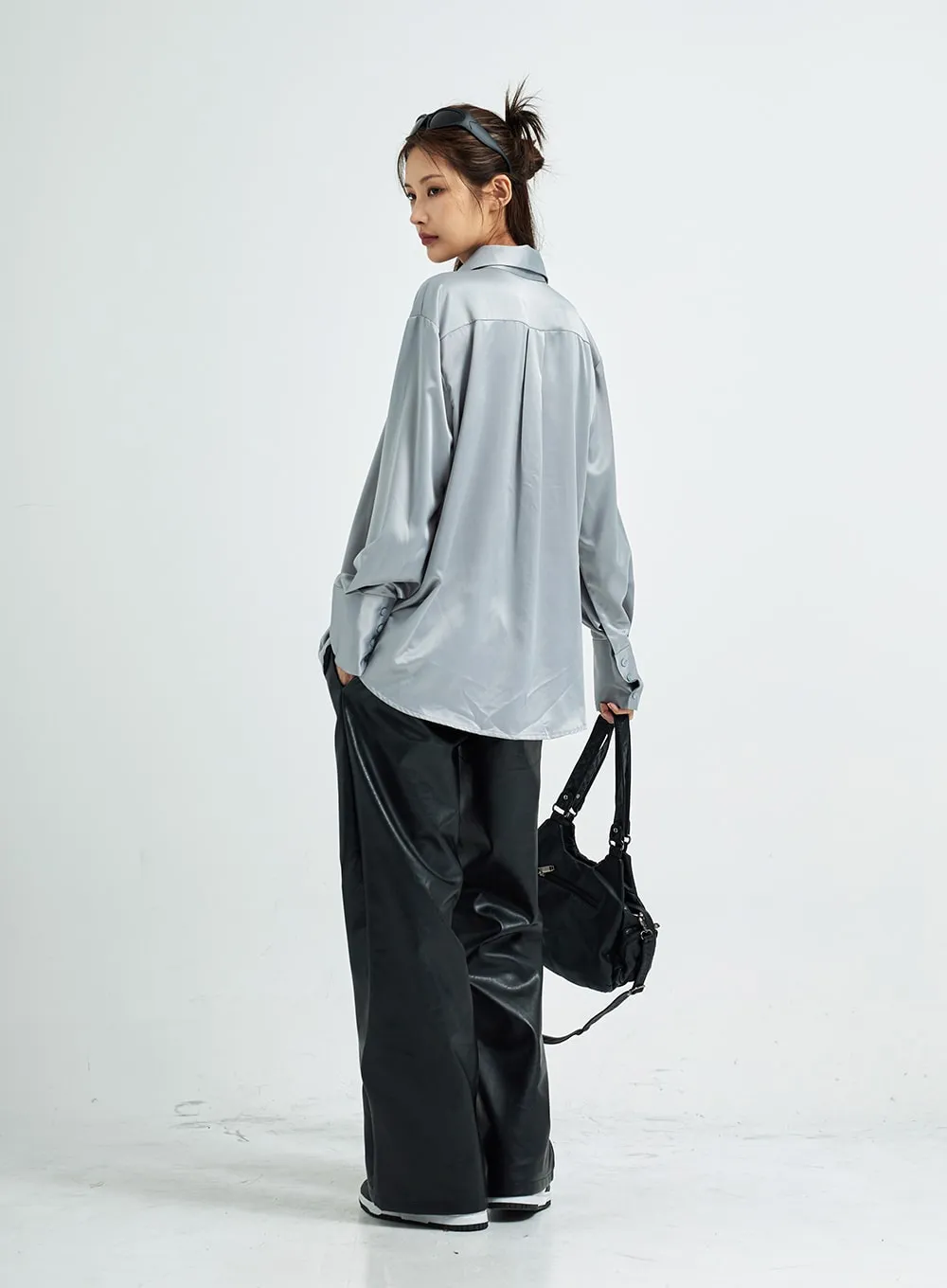 Wide Faux Leather Pants CS07