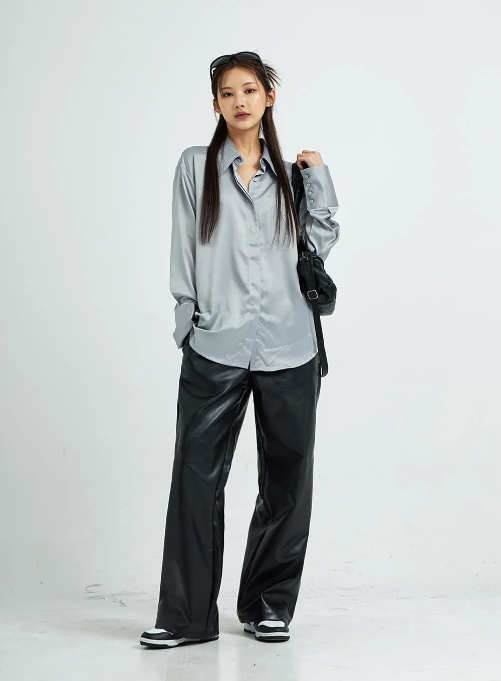 Wide Faux Leather Pants CS07