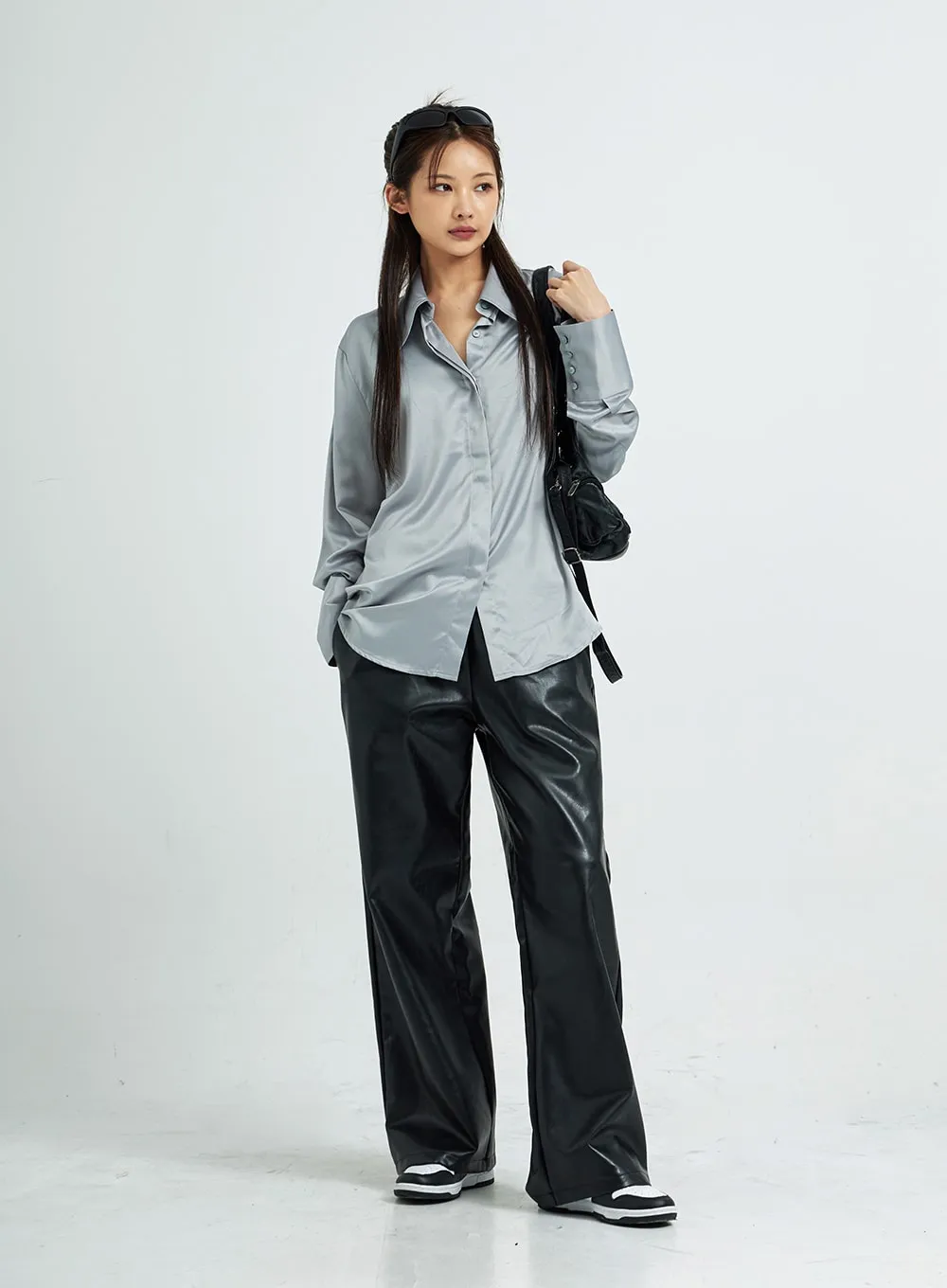 Wide Faux Leather Pants CS07