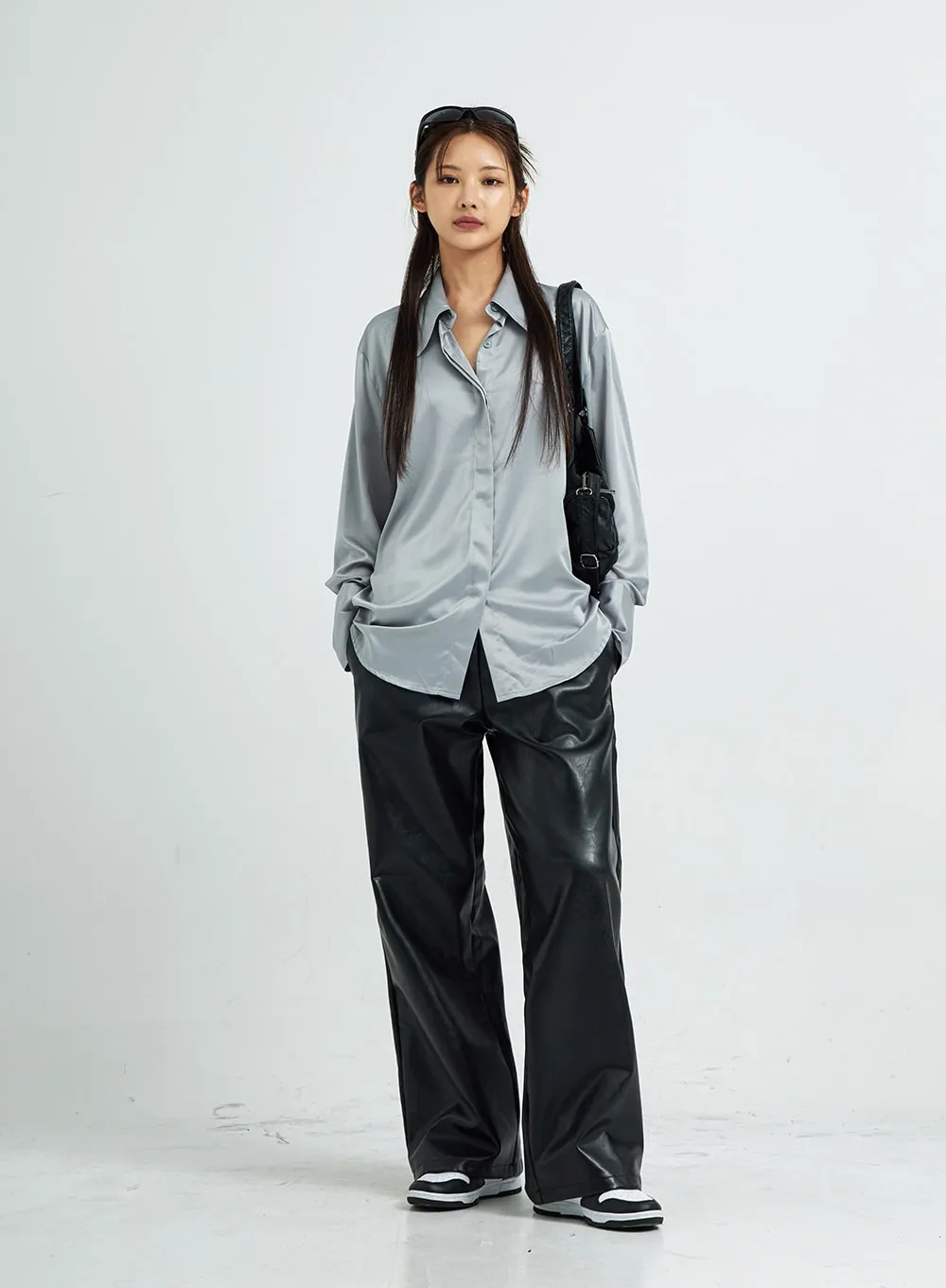 Wide Faux Leather Pants CS07