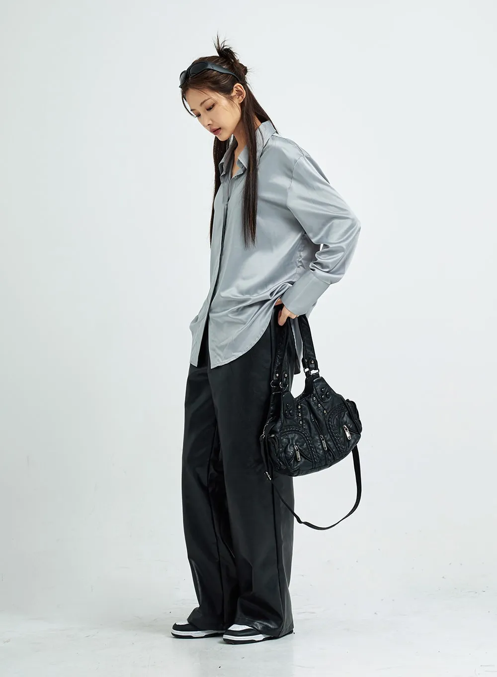 Wide Faux Leather Pants CS07