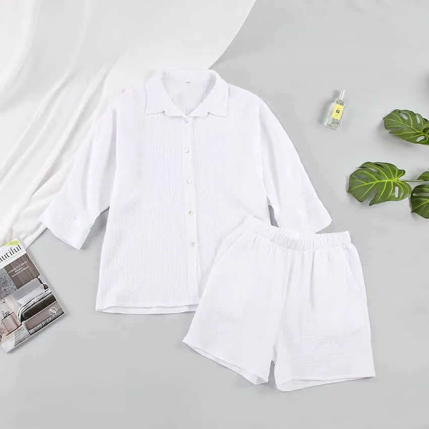 Women's cardigan shorts cotton two-piece suit