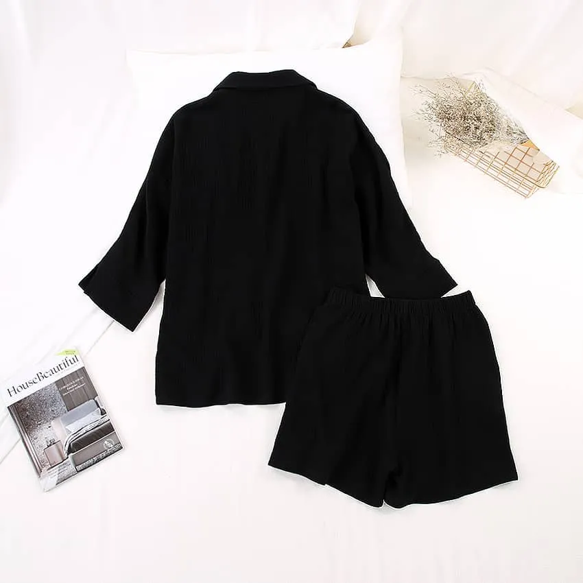 Women's cardigan shorts cotton two-piece suit
