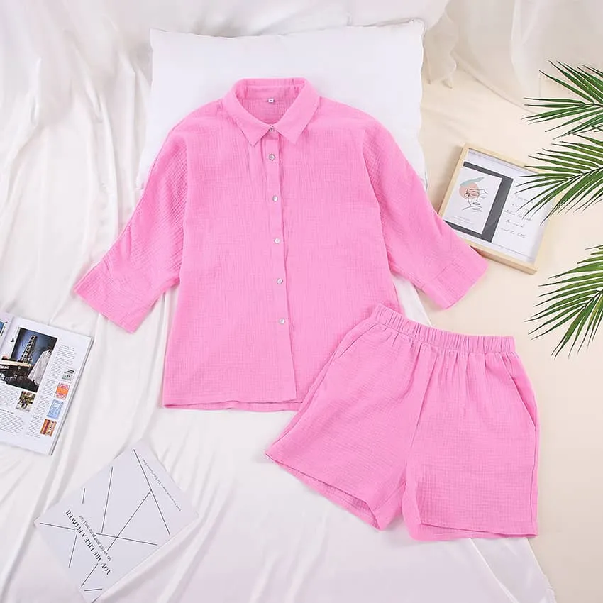 Women's cardigan shorts cotton two-piece suit