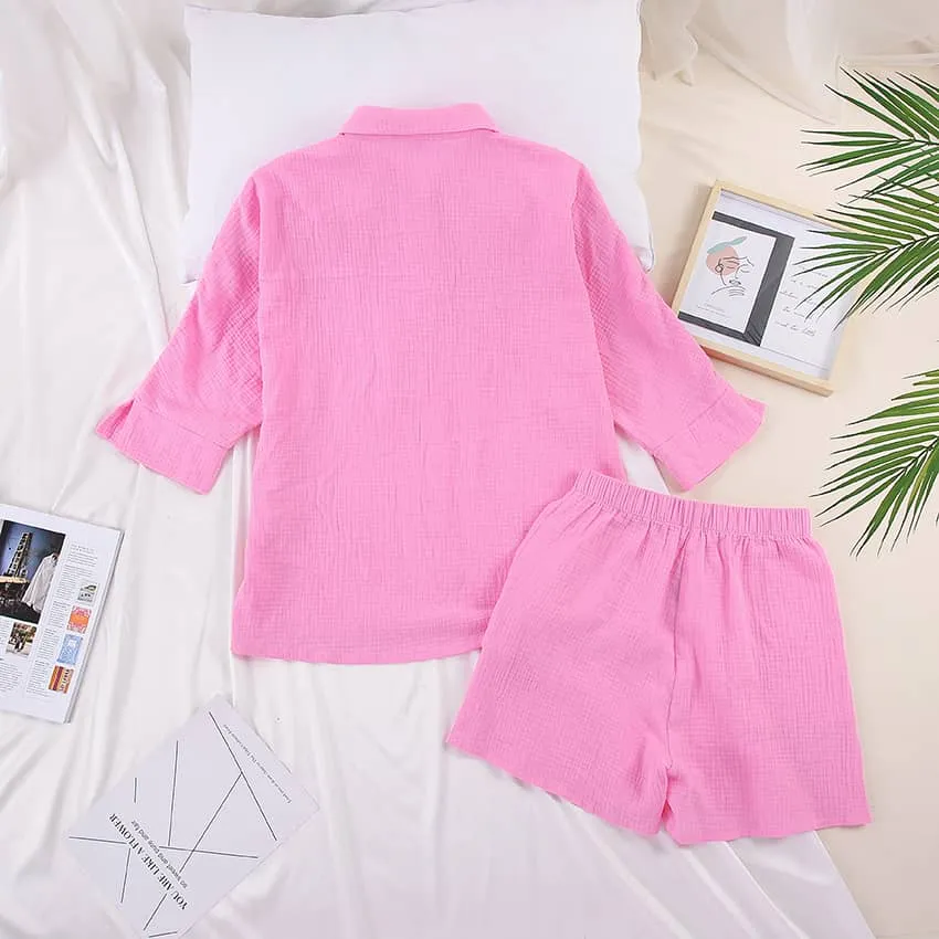 Women's cardigan shorts cotton two-piece suit