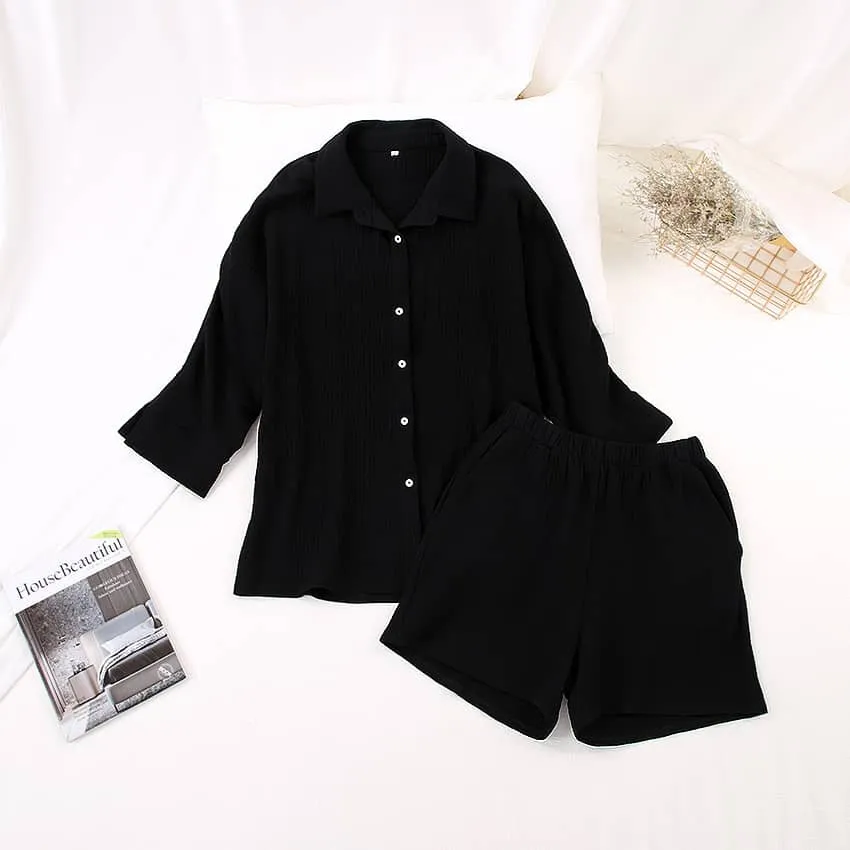 Women's cardigan shorts cotton two-piece suit