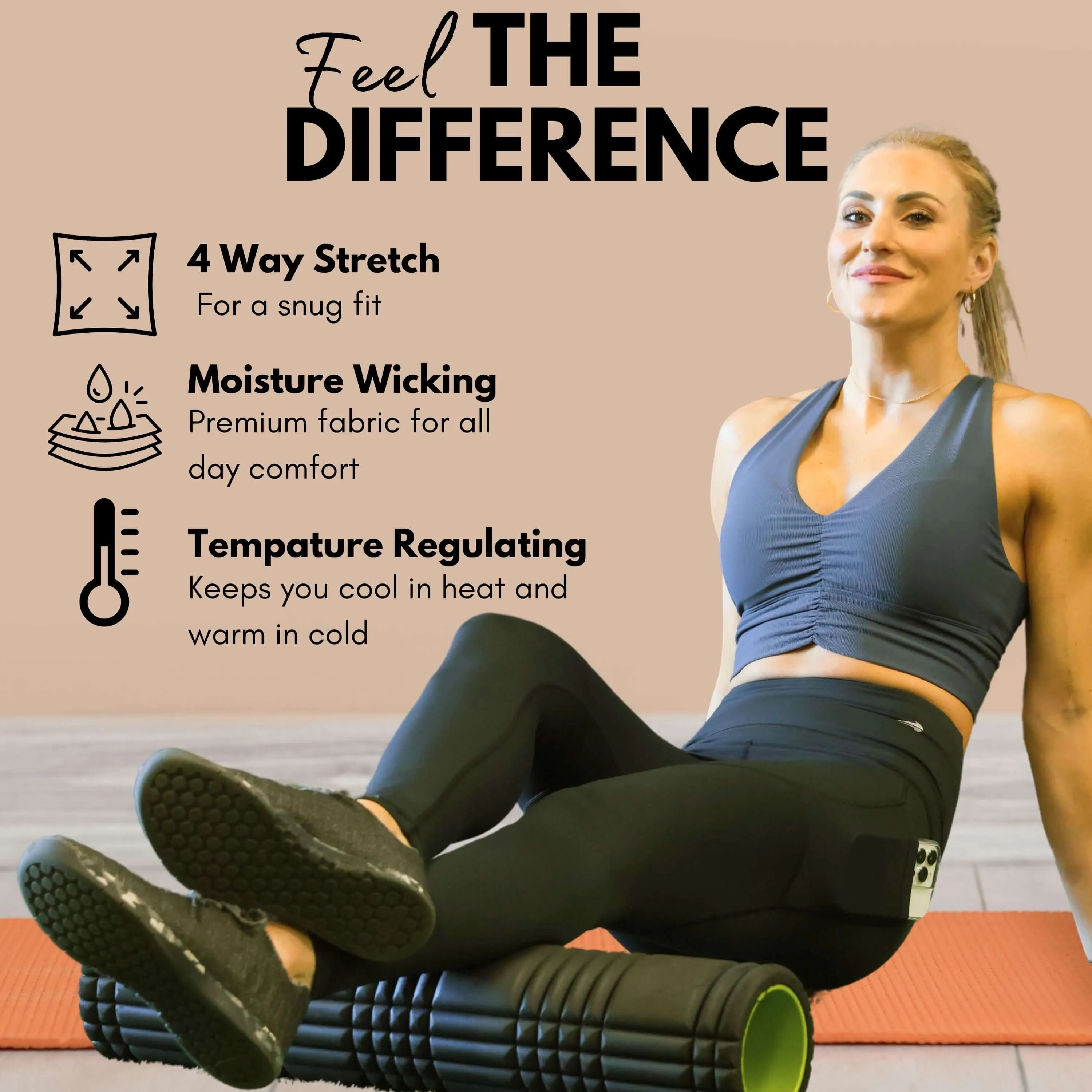 Women's Compression Leggings Super High Waist W/ Pockets - Black